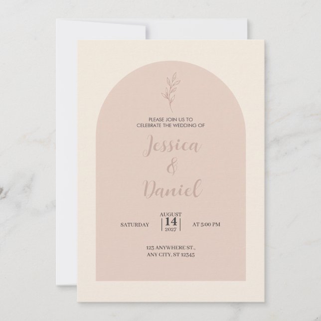 Convite de Casamento com Folha e Haste em Arte Lin (Frente)