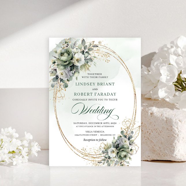 Convite de casamento com folhagem botânica em flor (Blooming botanical foliage wedding invitation)