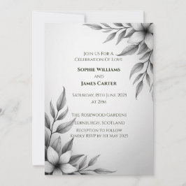 Convite de Casamento com Folhagem Botânica Monocro