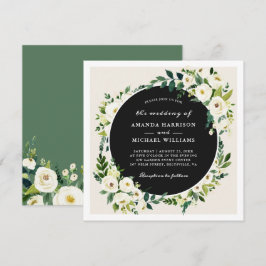 Convite de Casamento com Folhagem em Branco Marfim
