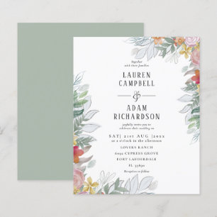 Convite de Casamento com Folhagem Floral Colorida