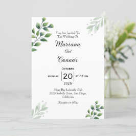 Convite de Casamento com Folhagem Moderna