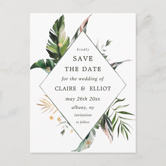 Convite de casamento com folhagem tropical (Frente)
