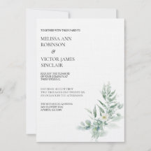 Convite de Casamento com Folhagem Verde
