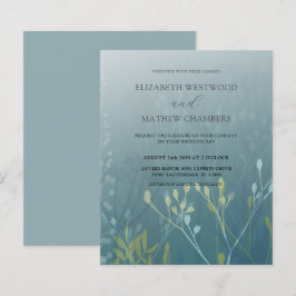 Convite de Casamento com Folhagem Verde Azul Econô