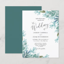 Convite de Casamento com Folhagem Verde Sálvia Rús