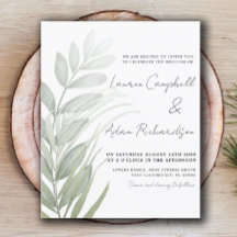 Convite de Casamento com Folhagem Verde Simples e 
