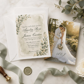 Convite de Casamento com Folhagens de Eucalipto Sa