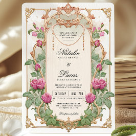 Convite de Casamento com Folhagens Florais Rosa Vi