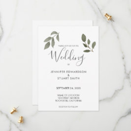 Convite de casamento com folhas de aquarela botâni