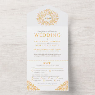 Convite de casamento com folhas de laranja brancas