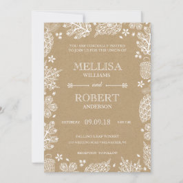 Convite de Casamento com Folhas Delicadas em Papel