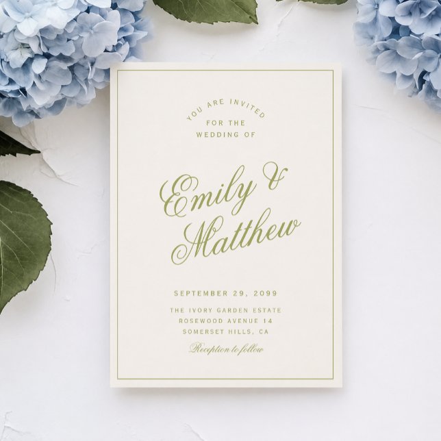 Convite de Casamento com Fonte Moderna em Verde Cí (Criador carregado)