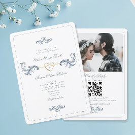 Convite de Casamento com Foto Azul Empoeirado Vint