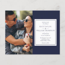 Convite de Casamento com Foto Azul Marinho Econômi