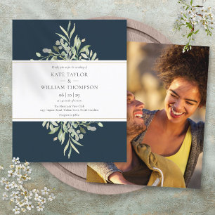 Convite de casamento com foto azul marinho orçamen