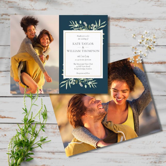 Convite de casamento com foto azul marinho orçamen (Criador carregado)