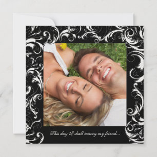 Convite de Casamento com Foto Black Fancy Swirls