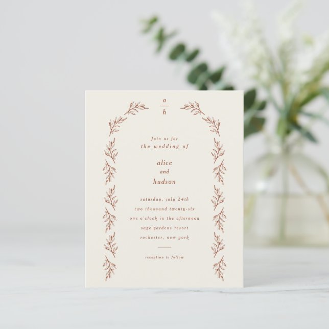 Convite de Casamento com Foto Boho Arco Galho Orça (Em pé/Frente)