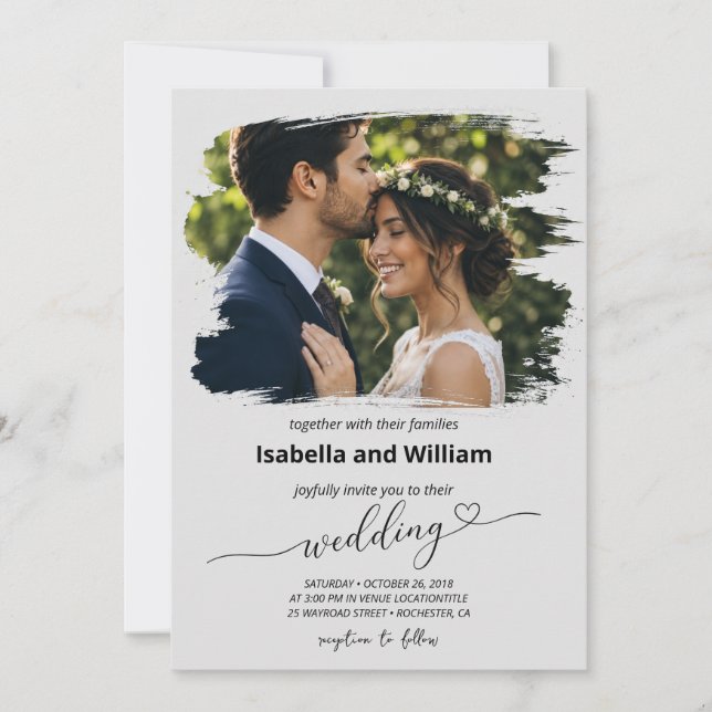 Convite de Casamento com Foto Boho Cinza Moderno (Frente)