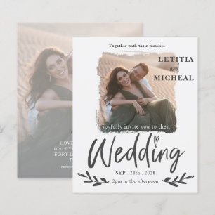 Convite de Casamento com Foto Branco Moderno e Eco