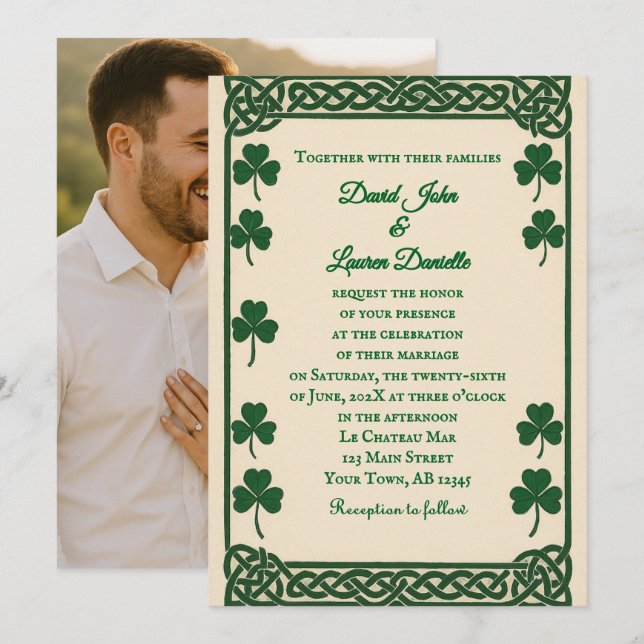 Convite de Casamento com Foto Celtic Kiss (Frente/Verso)