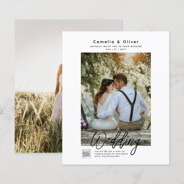 Convite de Casamento com Foto Clássico Branco Orça (Frente/Verso)