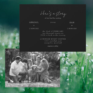 Convite de casamento com foto da família em preto