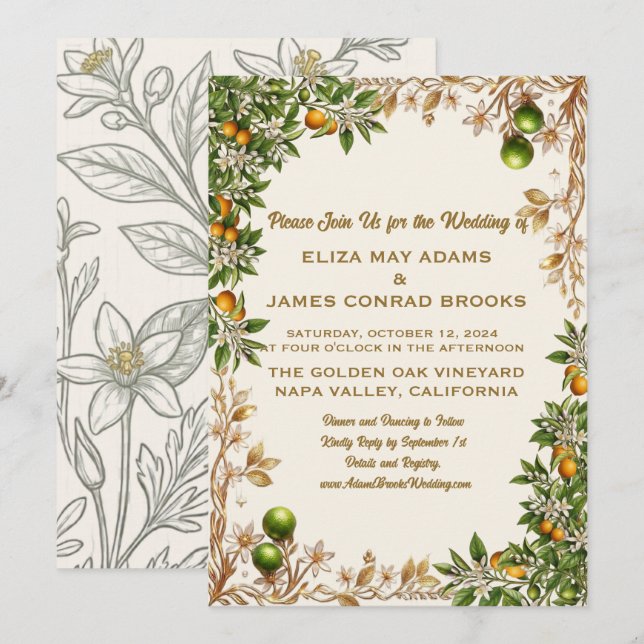 Convite de Casamento com Foto da Flor de Laranjeir (Frente/Verso)