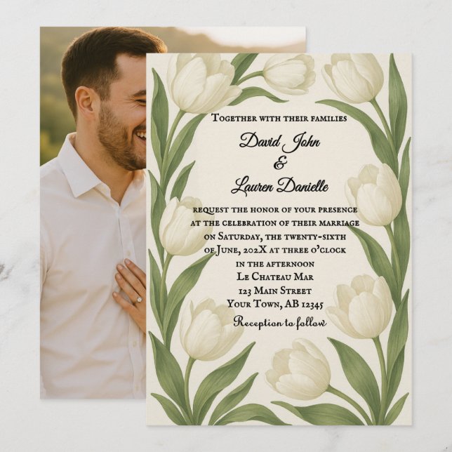 Convite de Casamento com Foto da Sonata das Tulipa (Frente/Verso)
