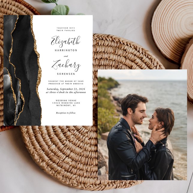 Convite de Casamento com Foto de Ágata Black Gold  (Criador carregado)