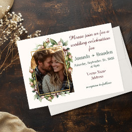 Convite de Casamento com Foto de Arco Floral Boho