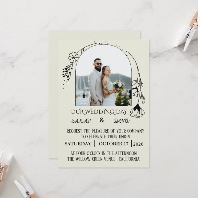 Convite de Casamento com Foto de Arco Moderno (Frente/Verso In Situ)