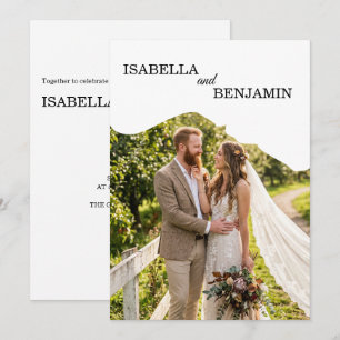 Convite de Casamento com Foto de Borda Ondulada Ún