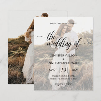 Convite de Casamento com Foto de Caligrafia Modern
