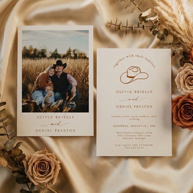 Convite de Casamento com Foto de Chapéu de Cowboy  (Criador carregado)
