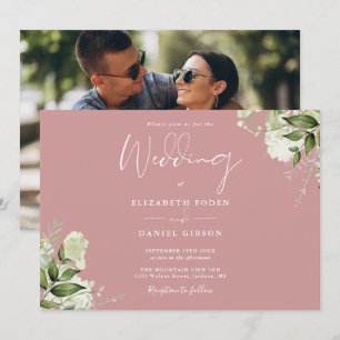 Convite de Casamento com Foto de Folhagem Rosa Emp