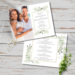Convite de casamento com foto de folhagem tudo em