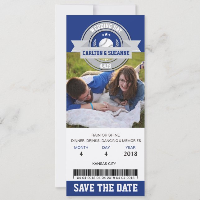 Convite de casamento com foto de ingresso de espor (Frente)