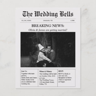 Convite de Casamento com Foto de Jornal Único dent