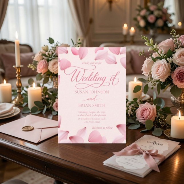 Convite de Casamento com Foto de Pétalas de Rosa R (Criador carregado)