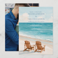 Convite de Casamento com Foto de Praia em Aquarela