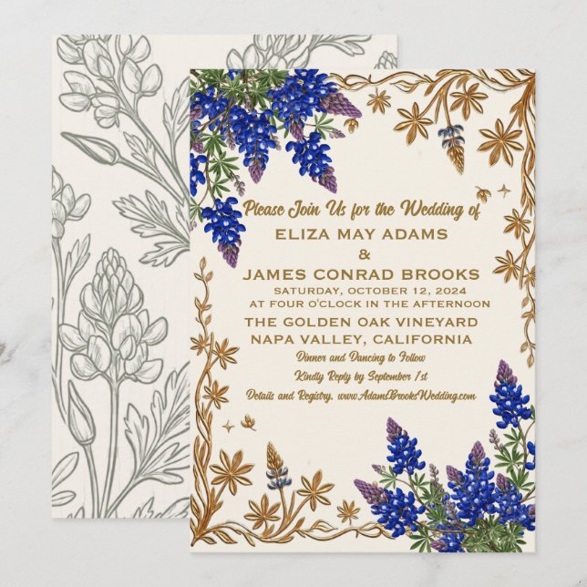 Convite de Casamento com Foto do Texas Bluebonnet (Frente/Verso)