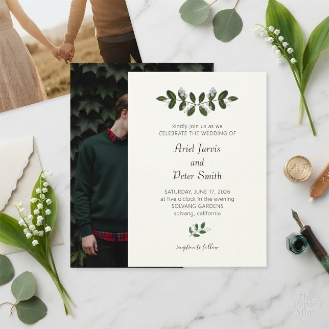 Convite de Casamento com Foto e Borda de Hera Mini (Criador carregado)