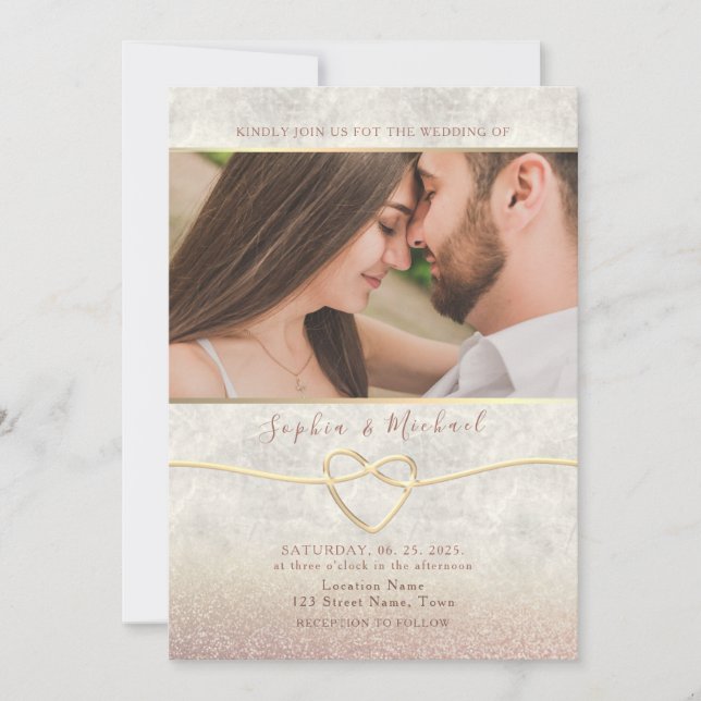 Convite de Casamento com Foto e Brilho em Dourado  (Frente)