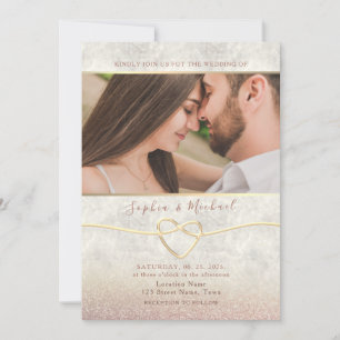 Convite de Casamento com Foto e Brilho em Dourado