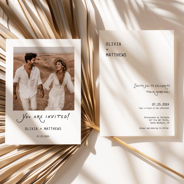 Convite de Casamento com Foto e Caligrafia Minimal (Minimalist Photo Modern Wedding Invite)