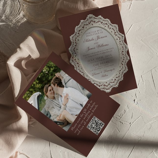 Convite de Casamento com Foto e Código QR de Renda (Criador carregado)