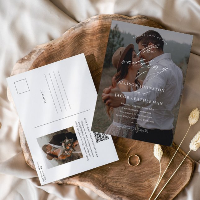 Convite de Casamento com Foto e Código QR Elegante (Criador carregado)