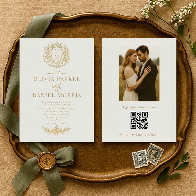 Convite de Casamento com Foto e Código QR Floral e (Criador carregado)